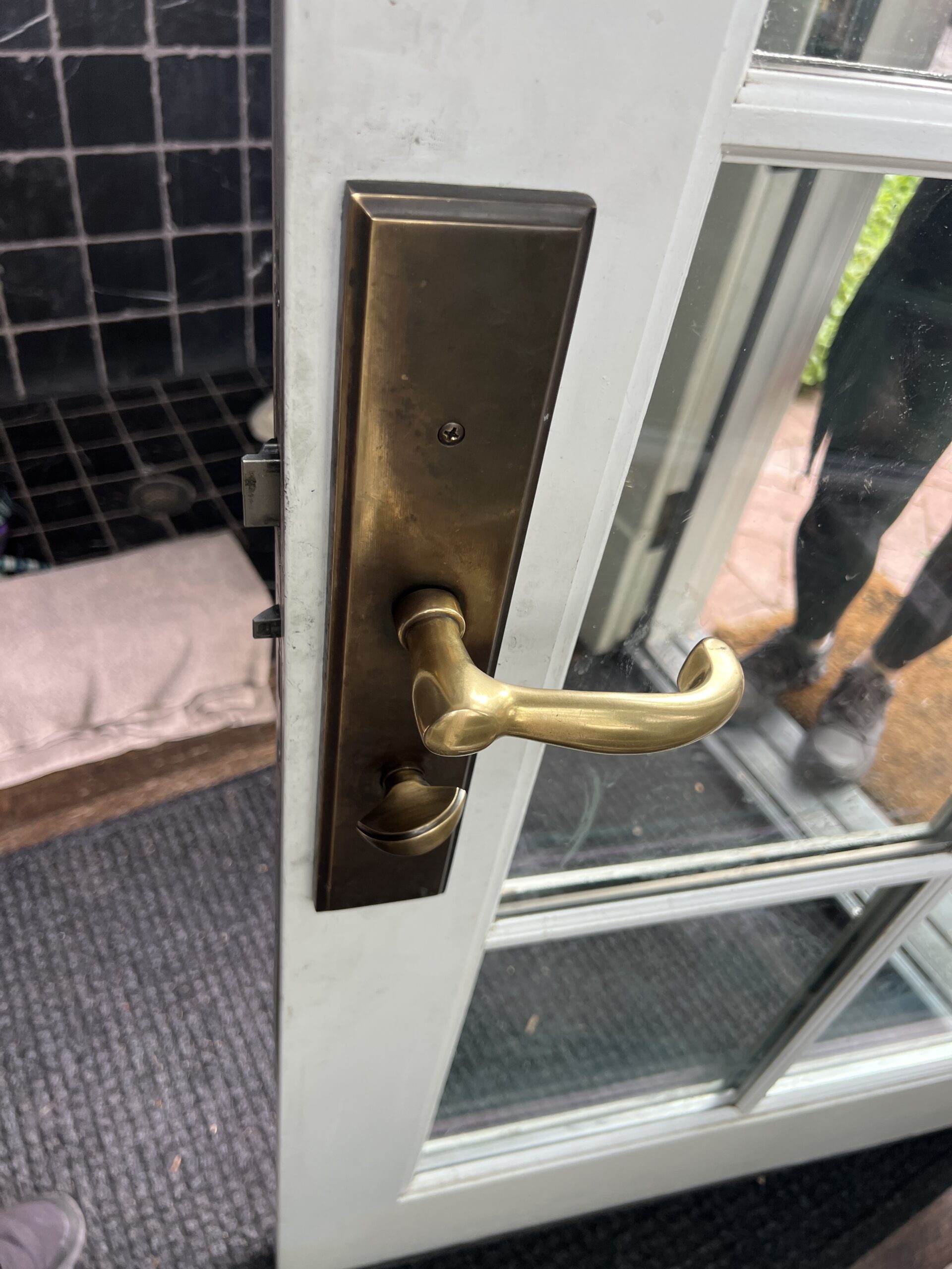 Repaired multipoint lock faceplate and handle fitted cleanly without damaging the door